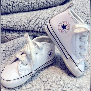Converse white leather crib soft sole shoes 3
